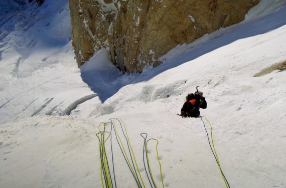 Vzpon po novi smeri EXIT v vzhodni steni Cerro San Lorenza